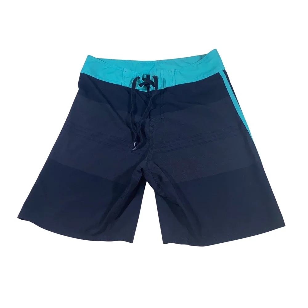 Burnside Mens Board Shorts‎ Size 30 Navy Teal Colorblock Swim Trunks 2864